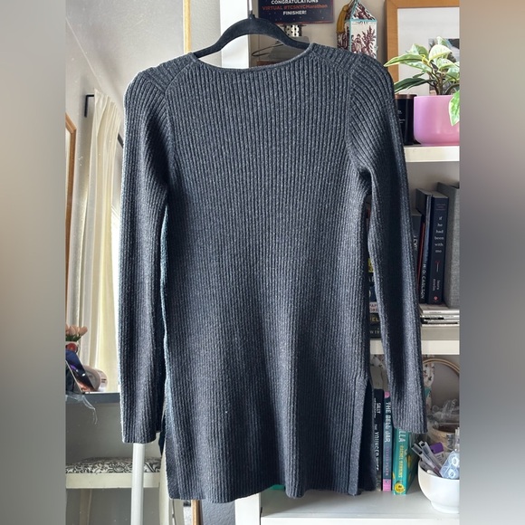 Anthropologie Ett:twa Women Gray Ribbed Tunic V Neck Sweater Wool Blend - Picture 4 of 6